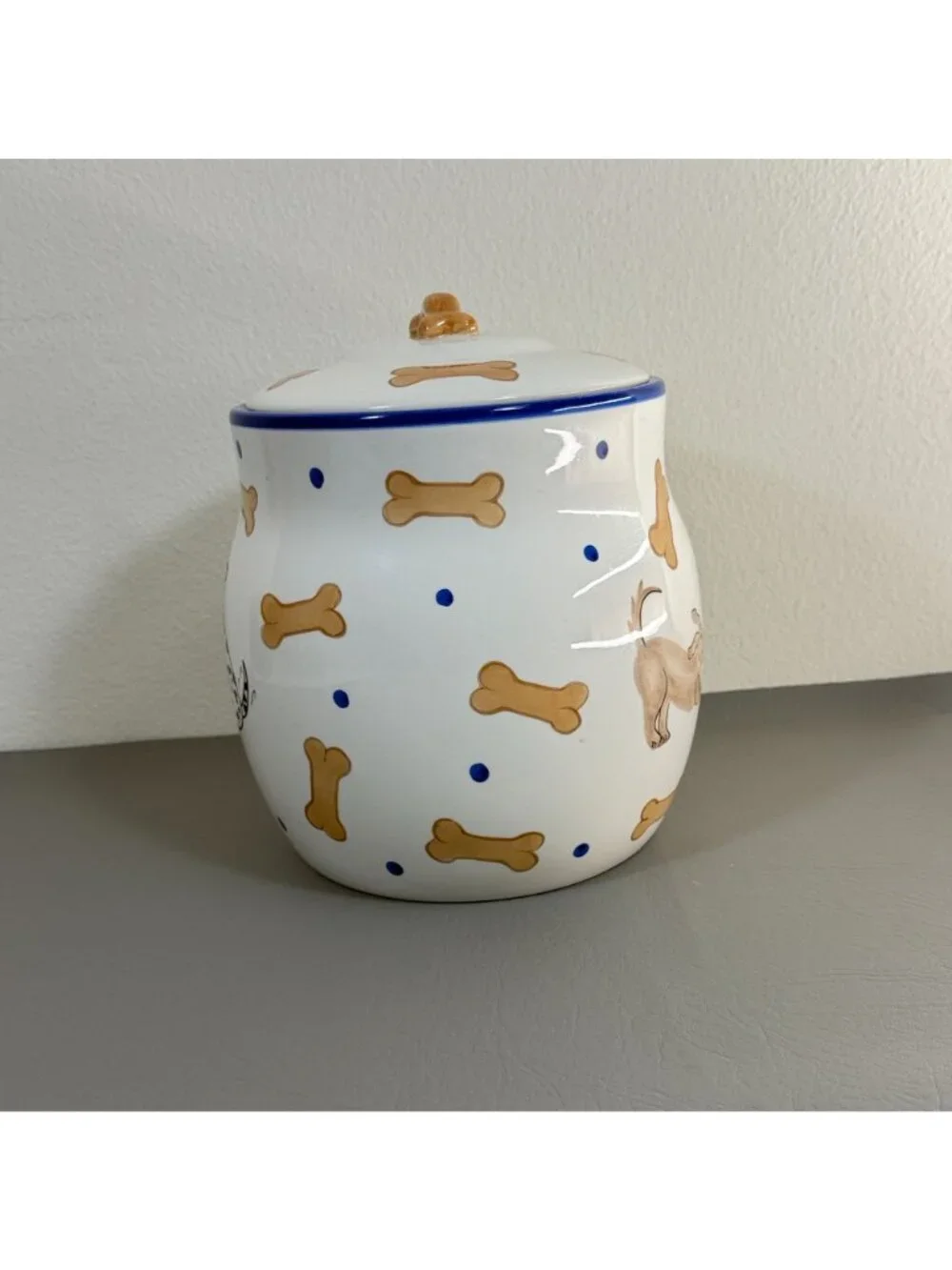 Vintage Ceramic Dog Treat Jar Dalmatian Bones Polka Dot Inspirado Canister 9.5